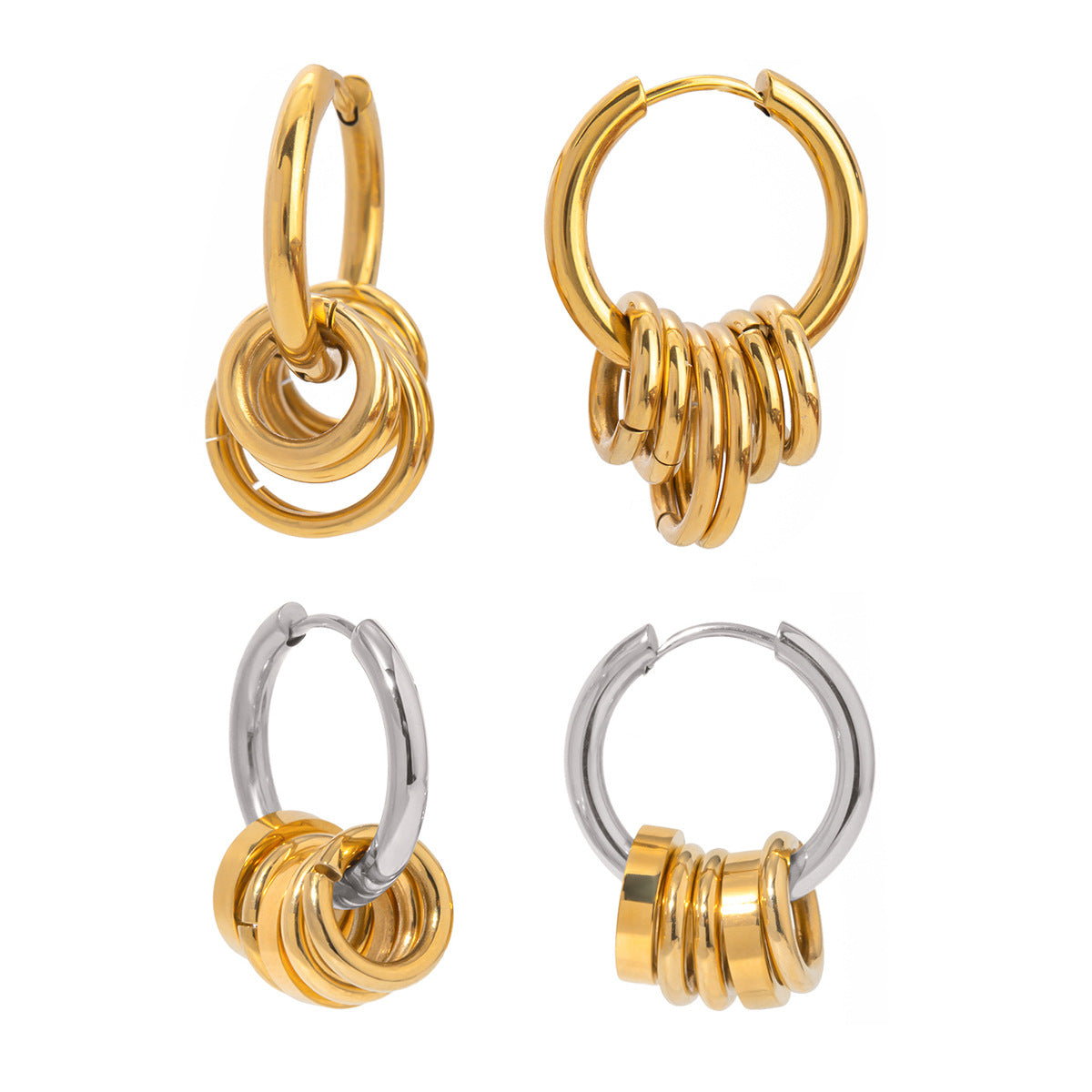 Wholesale  Stainless steel 18K gold color matching smooth steel ring earrings