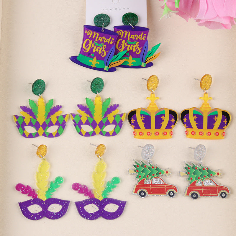 Wholesale  Mardi Gras Christmas Acrylic Earrings