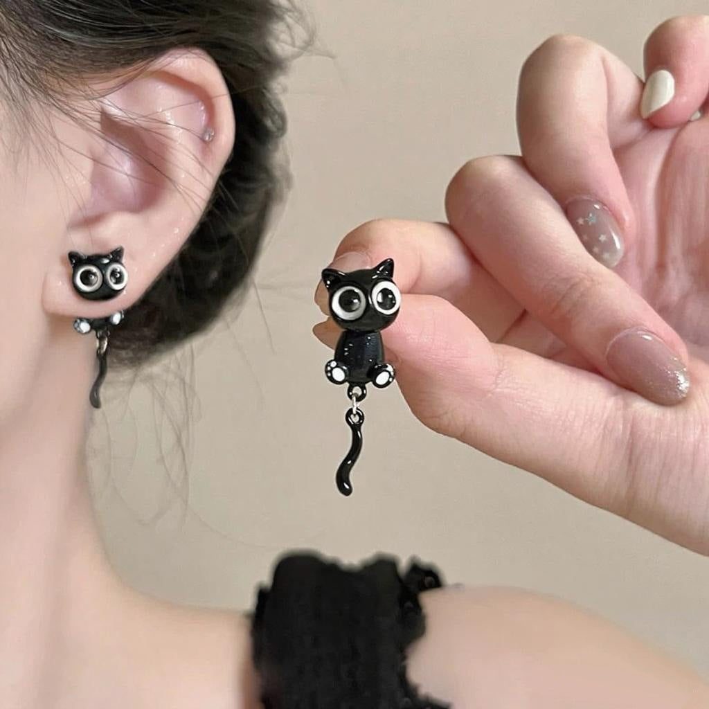 Wholesale Cartoon Black Cat Earring Set - Cute Cat Tail Design Alloy Earrings for Women,  Fashion Accessory