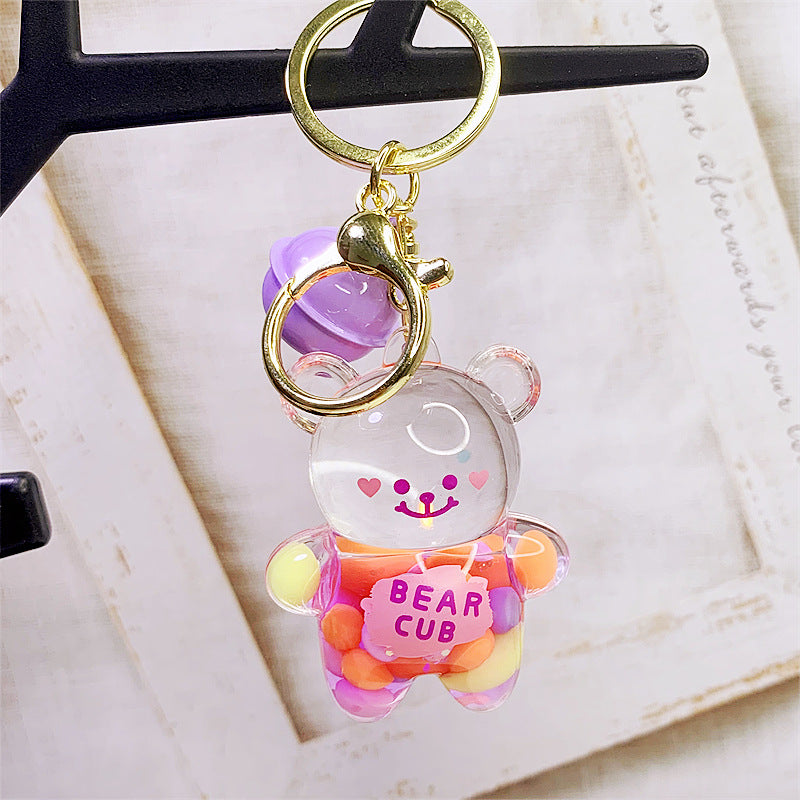 Wholesale Cute Doodle Bear Keychain Acrylic Pink Liquid Filled Car Key Accessory Boutique Resale