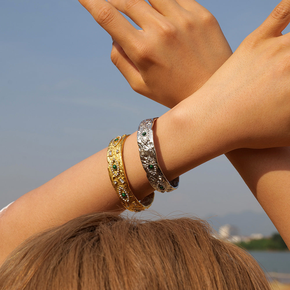 Wholesale Malachite Eyes Zircon Pendant Necklace Earrings Zircon Bracelets Stainless Steel EarringsACC-ES-Chunp006