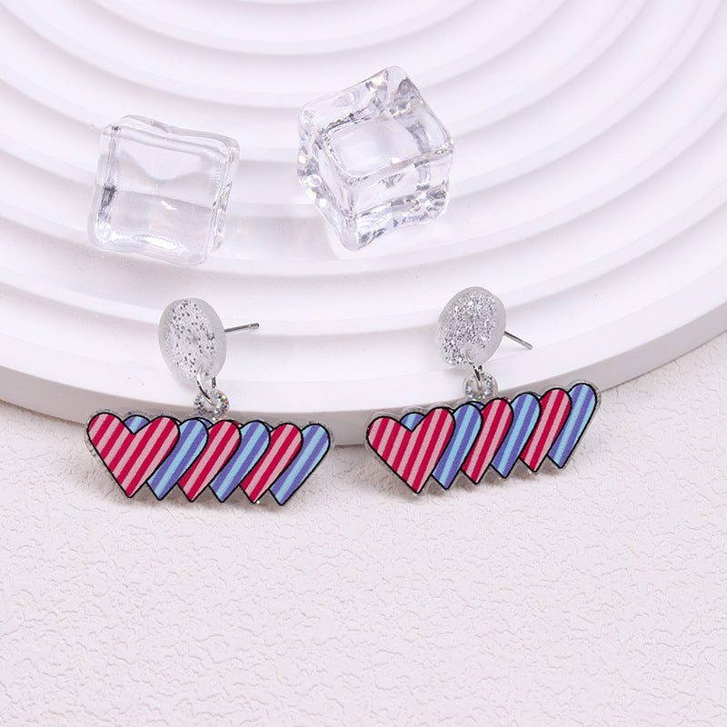 Wholesale Rainbow LGBT Pride Month Twill Love Heart Acrylic Earrings ACC-ES-DA013
