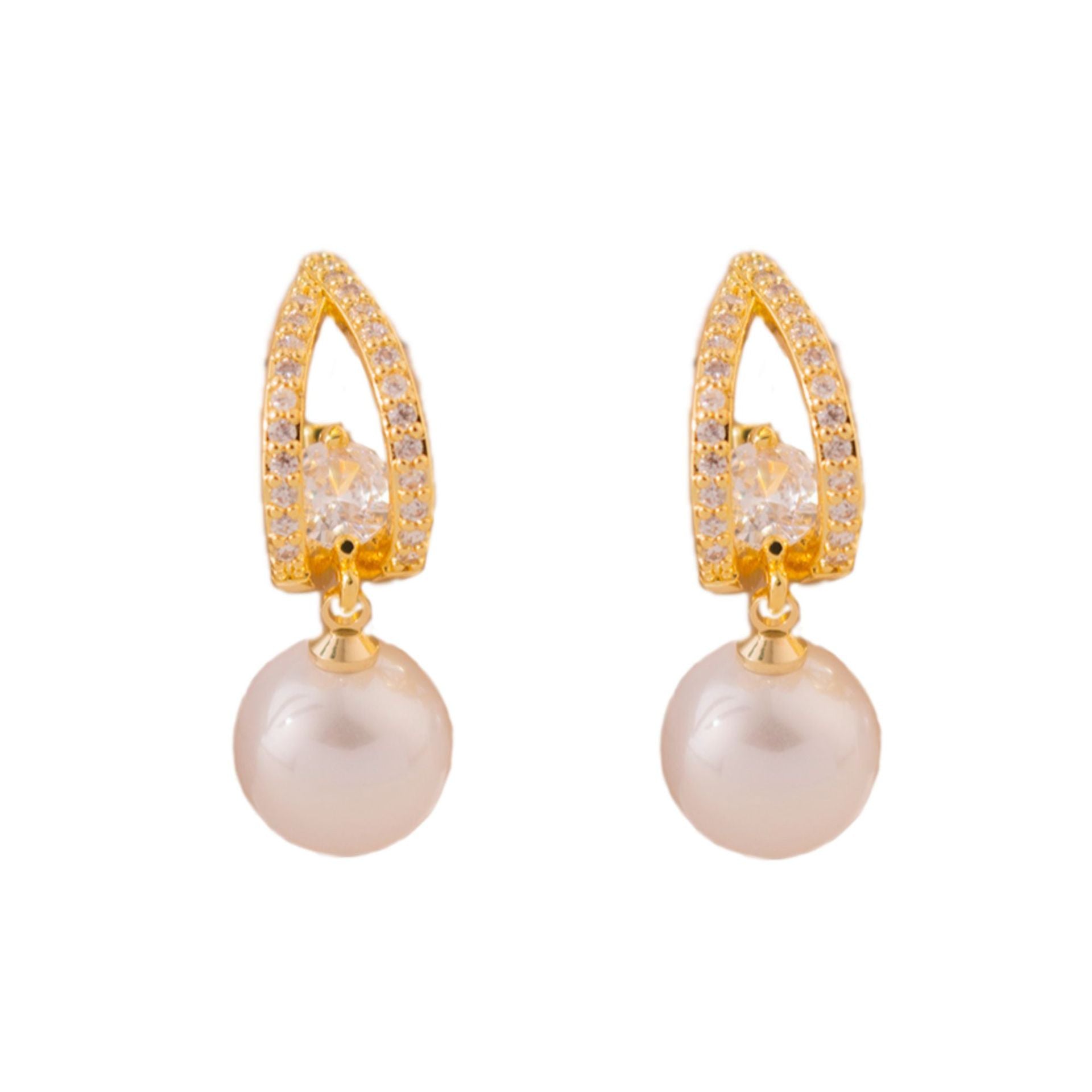 Wholesale  Zircon Pearl Earrings Super Flash Geometric Design Delicate Earrings