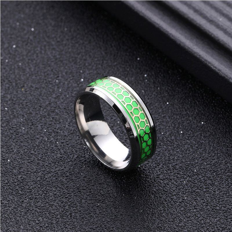 Wholesale Luminous Leaf Honeycomb Stainless Steel Ring ACC-RS-ZhongQi007