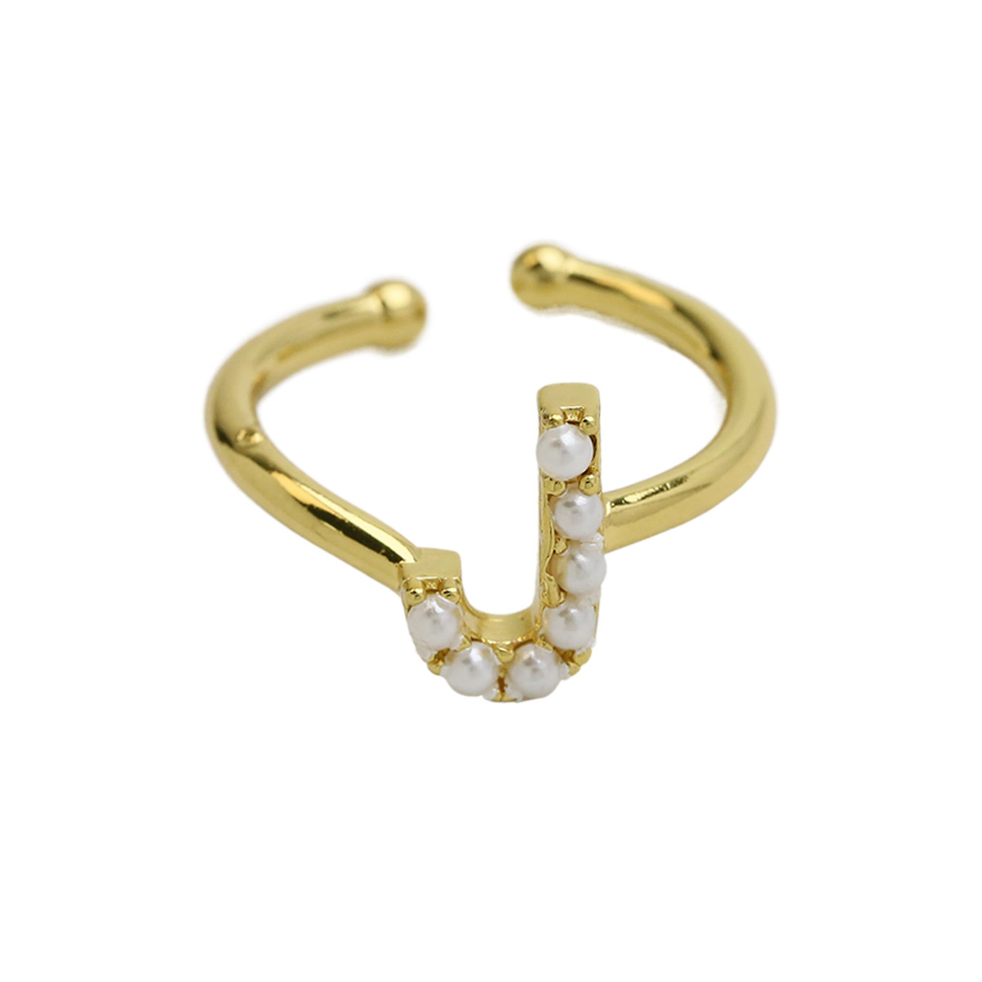 Wholesale  brass pearl 26 English letters open ladies ring