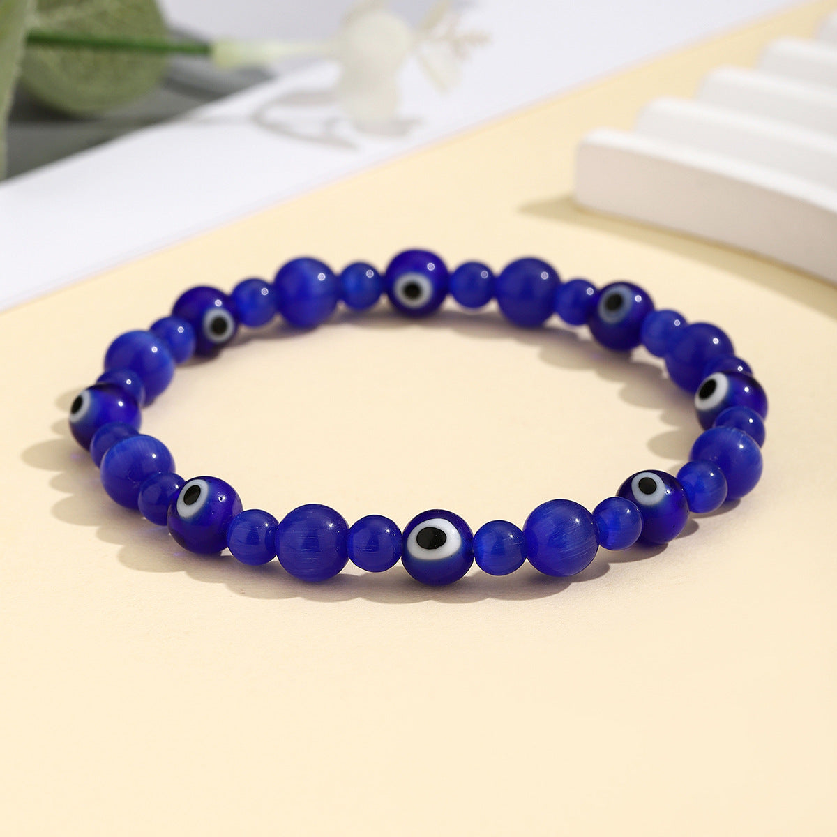 Wholesale Unisex Evil Eye Cat Eye Glass Bead Bracelet Colorful Elastic Stretch Bangle Handmade Jewelry Gift