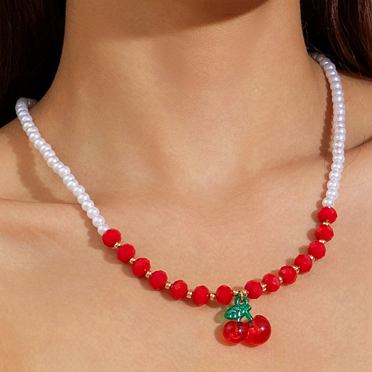 Wholesale Cherry Pendant Necklace Multi-layered Beaded Cute Necklace