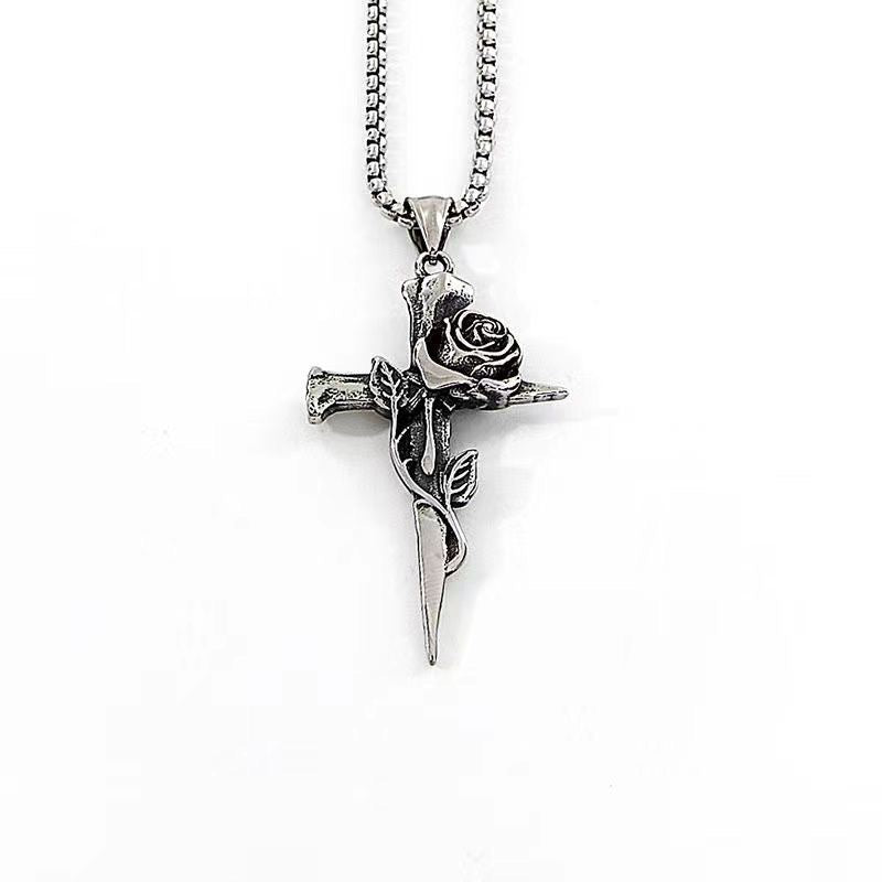 Wholesale Gothic Rose Cross Pendant Necklace,  Zinc Alloy Electroplated,  Fashion Accessory for Boutique Resale