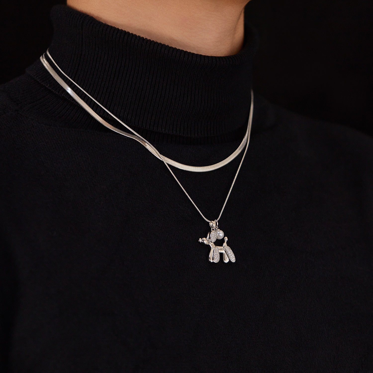 Wholesale Stainless Steel Sweater Chain Double Layer Stacking Three-dimensional Puppy Necklace ACC-NE-GJ005