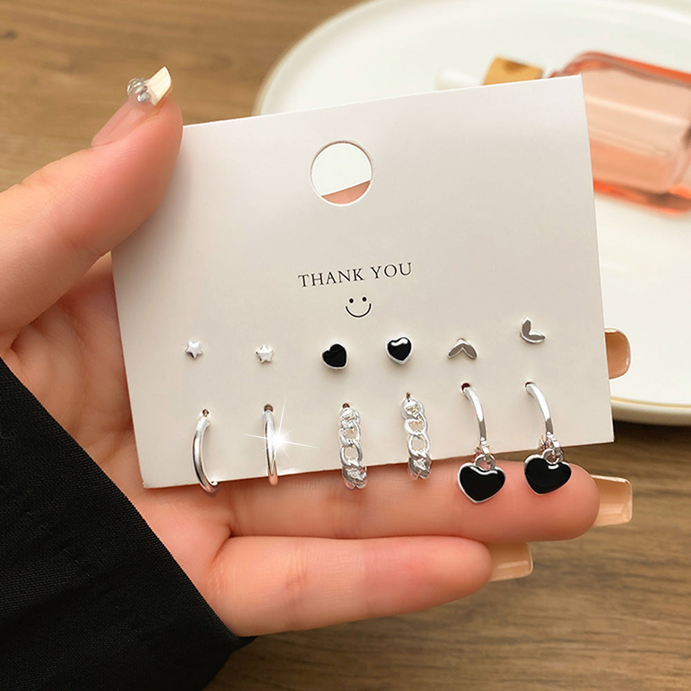 Wholesale 6pcs/set Love Ring  Earrings Distinctive Ear Buckle Advanced Sense Card Earrings