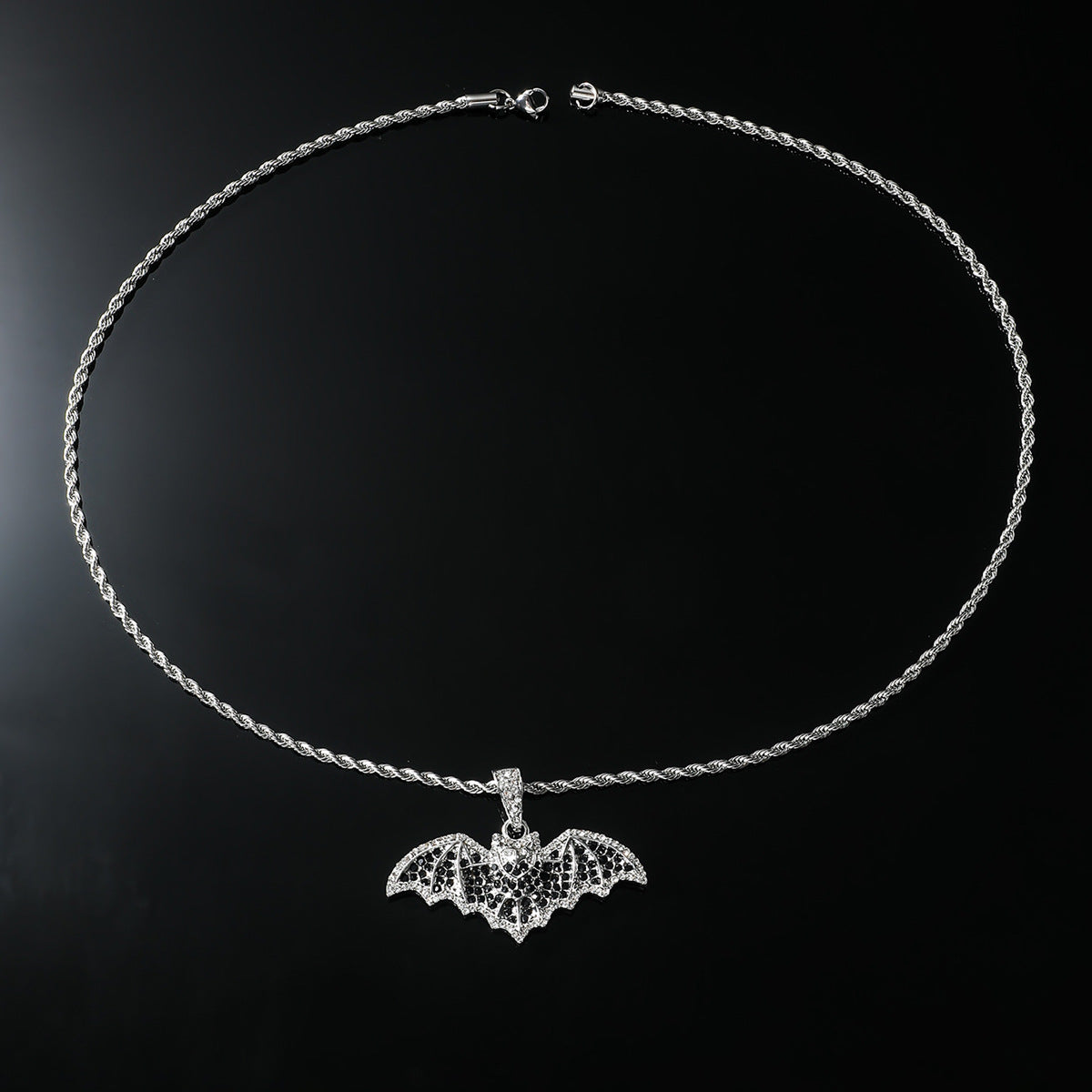 Wholesale dark Gothic style diamond-embedded bat pendant necklace sweater chain