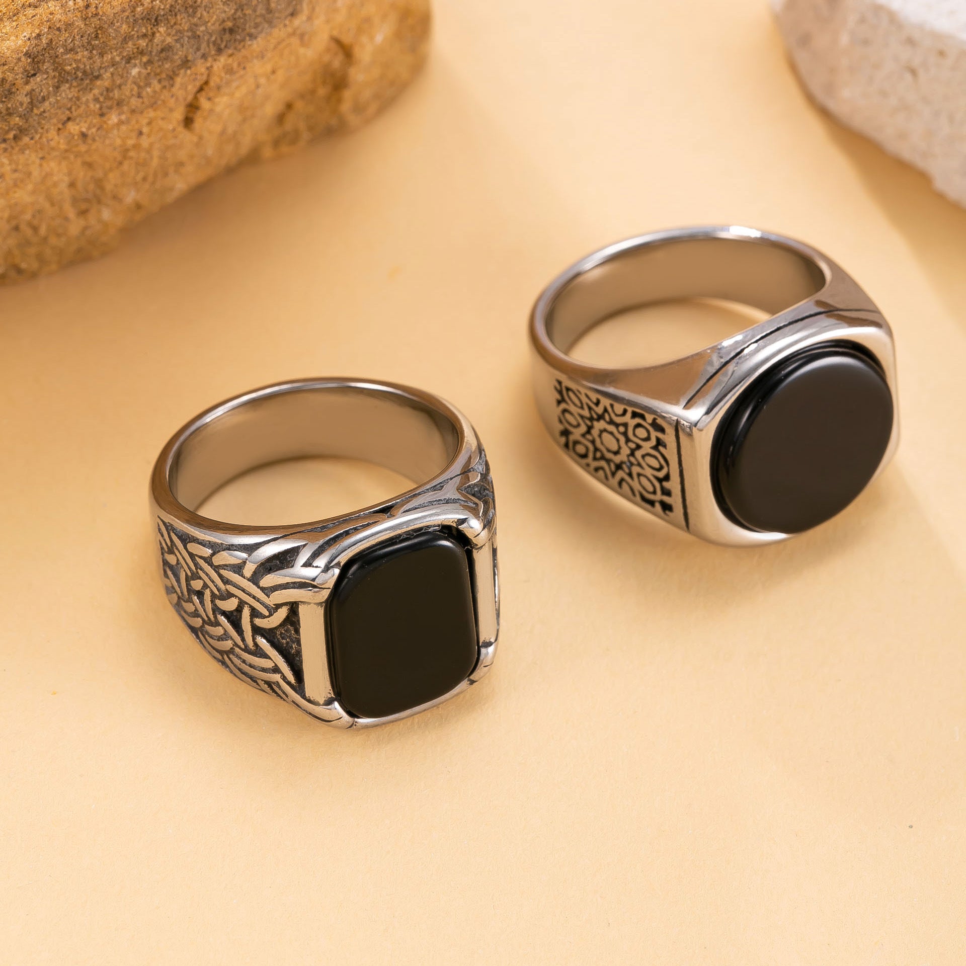 Wholesale Titanium Steel Vintage Punk Geometric Ring Set,  Fashion Accessory for Everyday Wear