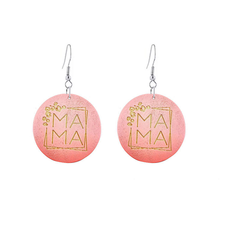 Wholesale Mother's Day Gift MAMA Wooden Earrings ACC-ES-YiYuan015