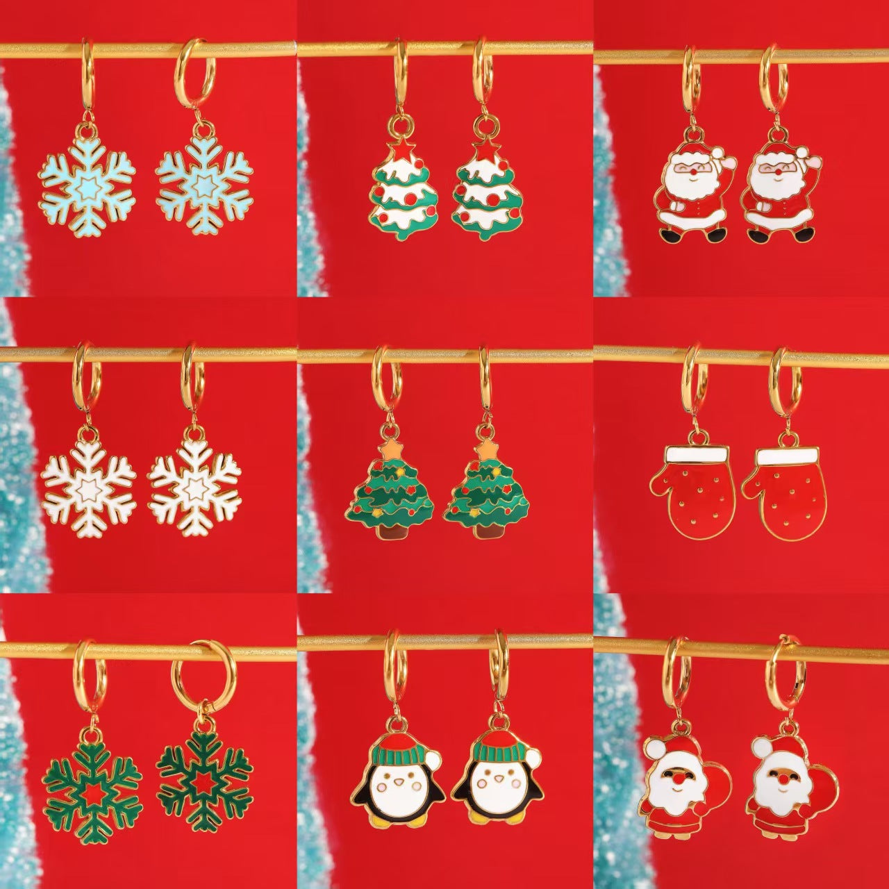 Wholesale Christmas Snowflake Earrings Stainless Steel Electroplated Jewelry Accessory for Gift and Boutique Resale