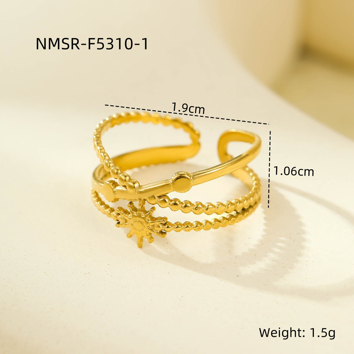 Wholesale stainless steel open ring 18K gold non-fading multi-layer geometric hollow  ring