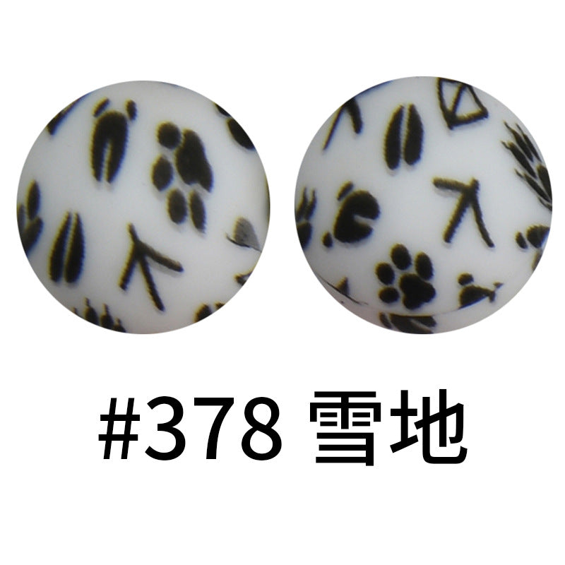 Wholesale 50pcs Western Style Leopard Skull Color Aztec Printed Silicone Balls Beads ACC-BDS-HeSheng003