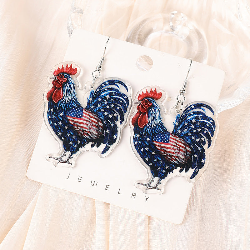 Wholesale double-sided acrylic American Independence Day butterfly chicken earrings