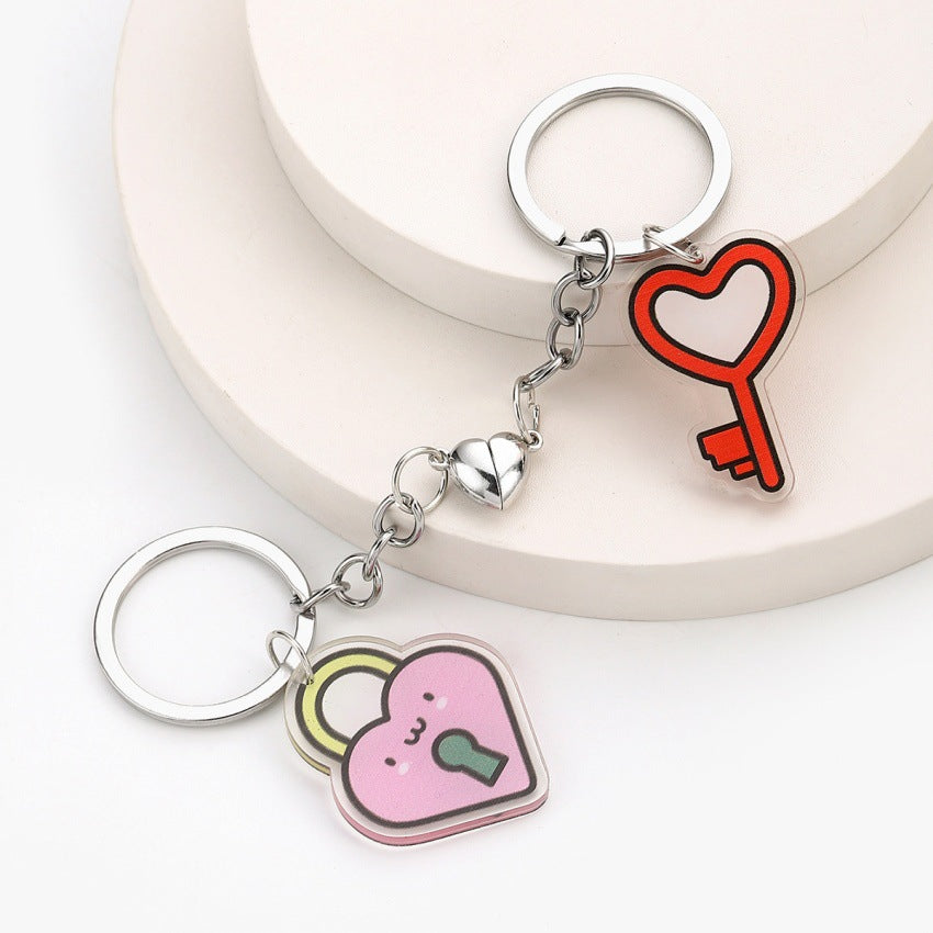 Wholesale Red Creative Acrylic Love Couple Keychain  Cute Heart-shaped Valentine's Day Key Pendant