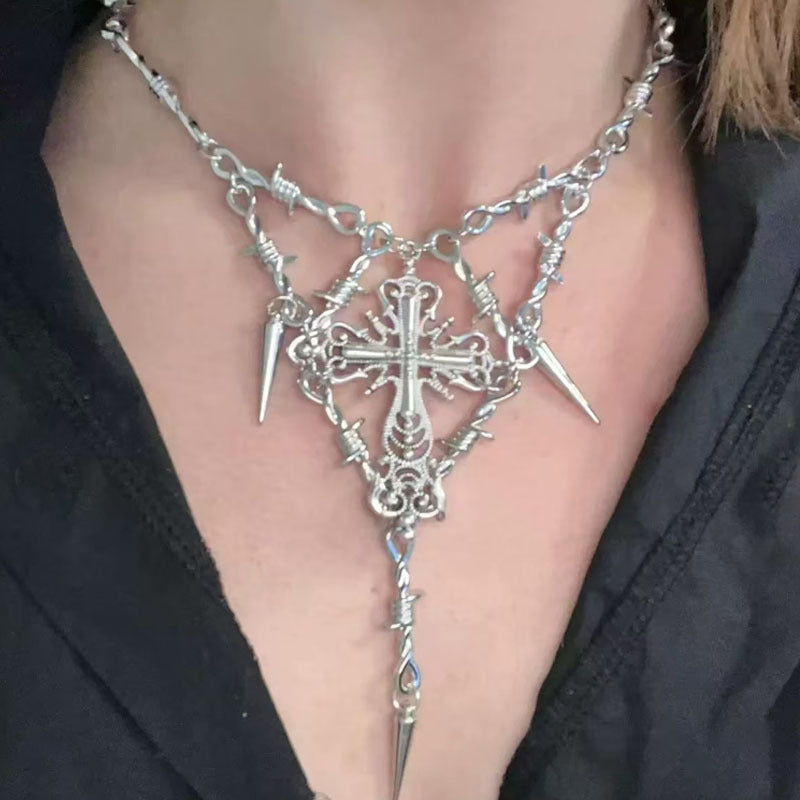 Wholesale Trendy Alloy Cross Pendant Necklace with Cross Chain for Hip Hop Party - Jewelry Accessory