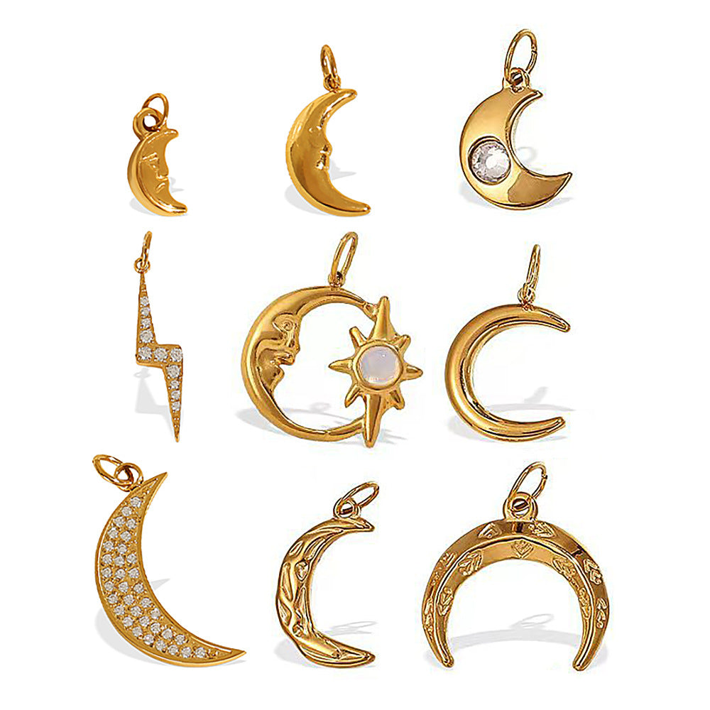 Wholesale Diamond-Encrusted Star and Moon Titanium Steel Pendant Accessories