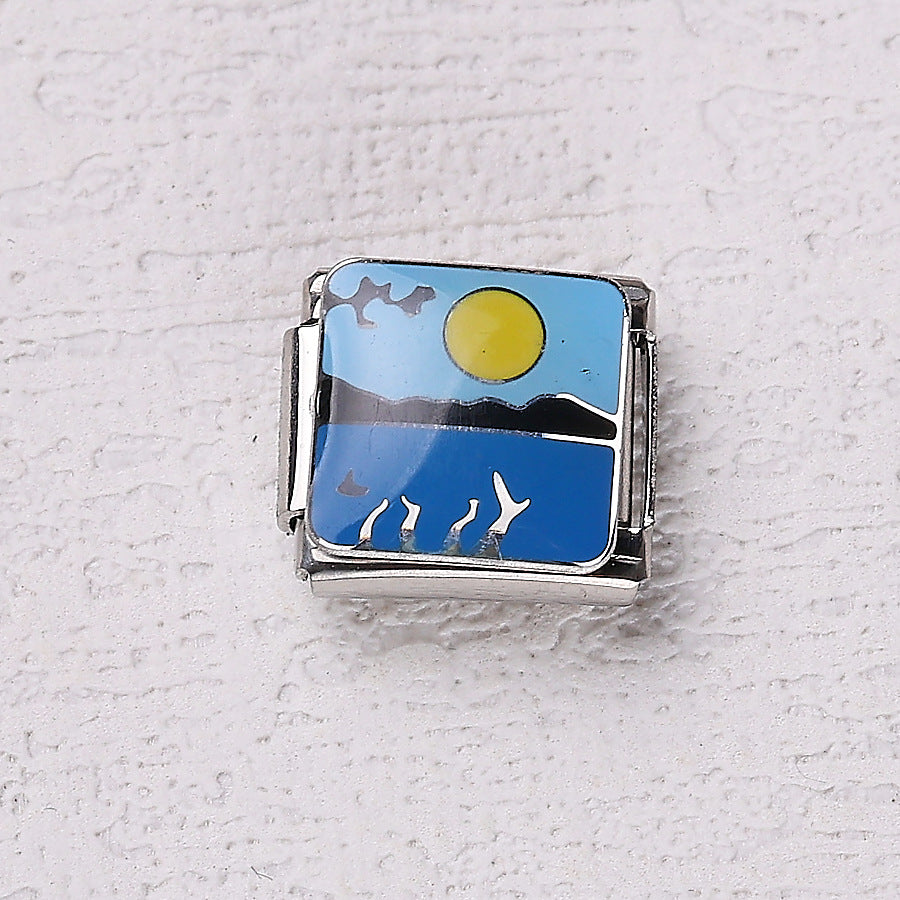 Wholesale 10pcs Italian Charm Bracelet 9mm DIY Splicing Blue Ocean Elements Stainless Steel Composable Bracelet