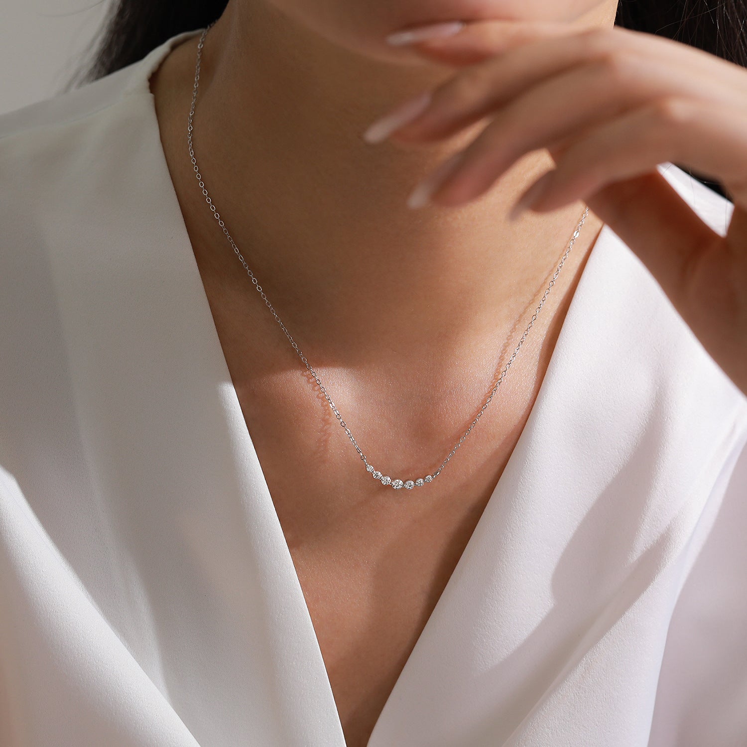 Wholesale  Light Luxury S925 Sterling Silver Curve Smile Full Diamond Necklace