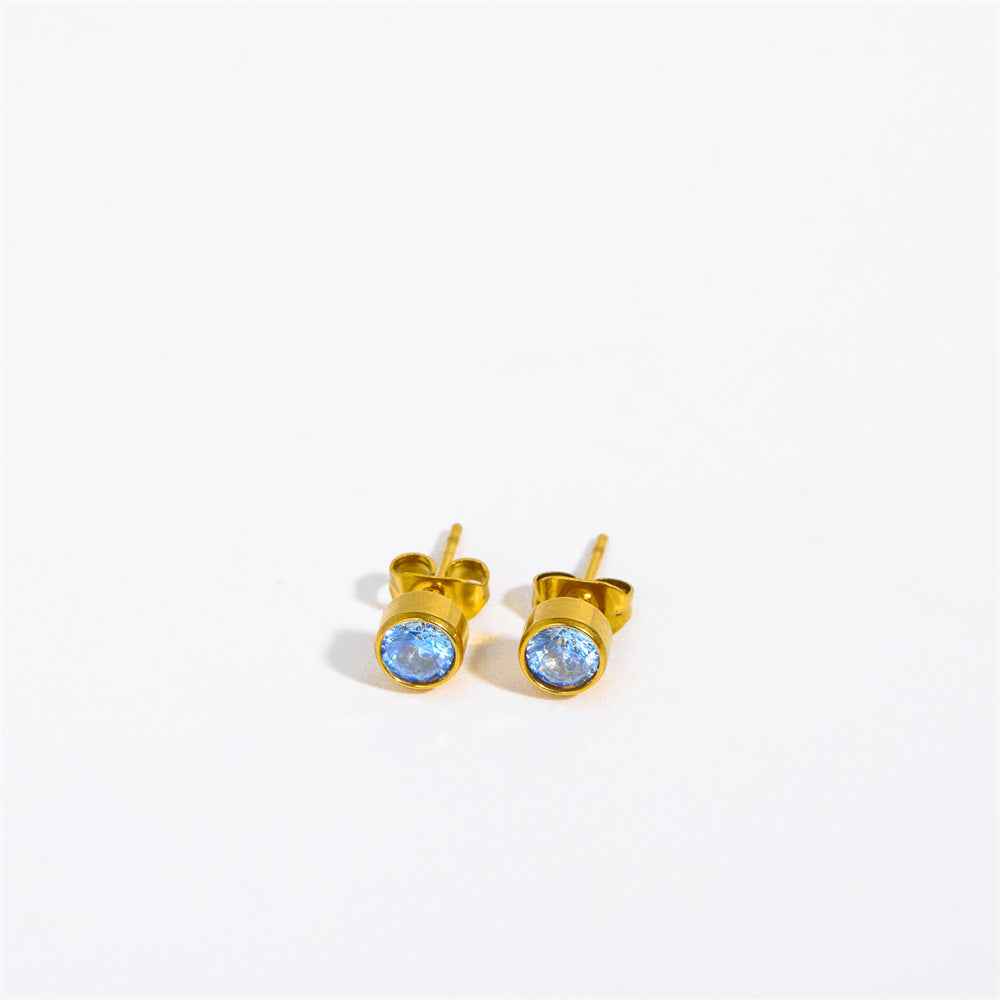 Wholesale Copper 18K Gold-plated Zircon, Twelve Zodiac Signs, Birthstones, Stainless Steel Earrings