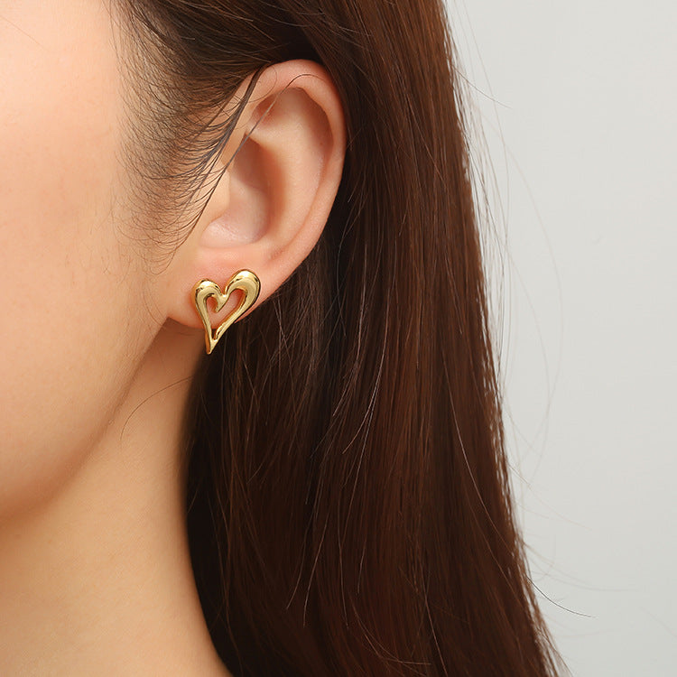 Wholesale heart metal stainless steel gold plated earrings