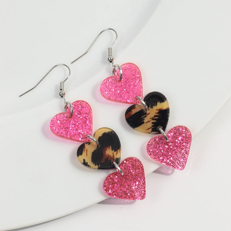 Wholesale  Valentine's Day Love Stitching Multi-layer Peach Acrylic  Earrings
