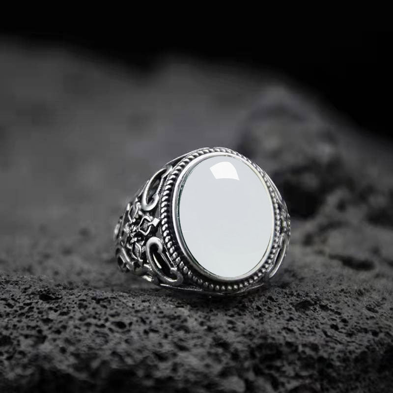 Wholesale  Retro Style Geke Heart Black Onyx Punk Adjustable  Ring