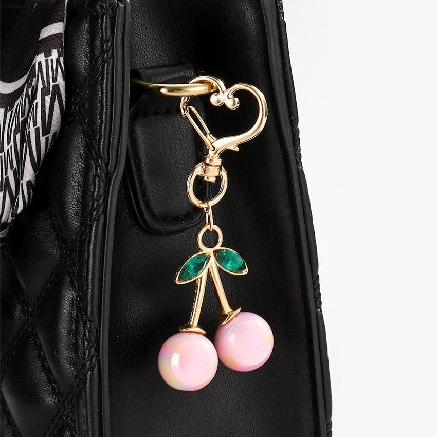 Wholesale cute three-dimensional diamond red cherry keychain