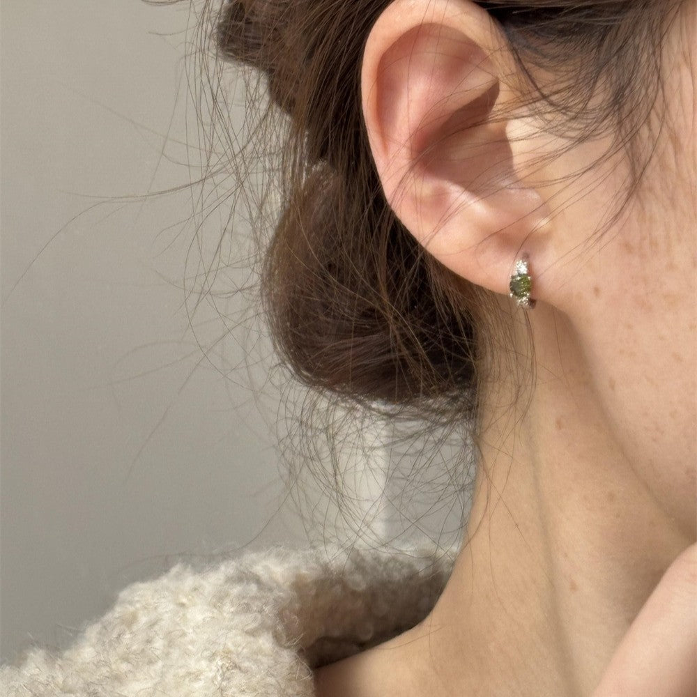 Wholesale Retro Olive Green Zircon Earrings Copper Electroplating Fashion Accessory
