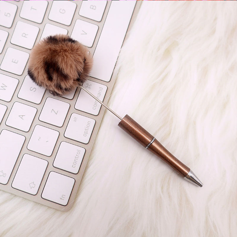 Wholesale Pom Pom Beadable Pen Leopard Print Hair Ball DIY Beaded Ballpoint Pen ACC-PN-CY003