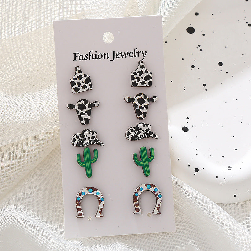 Wholesale Easter Egg Cartoon Egg Mushroom Love Wooden Earrings Set ACC-ES-XA001