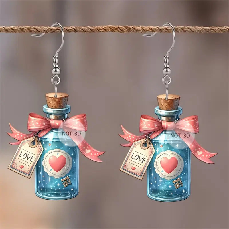 Wholesale Valentine's Day wish drifting transparent glass bottle acrylic earrings