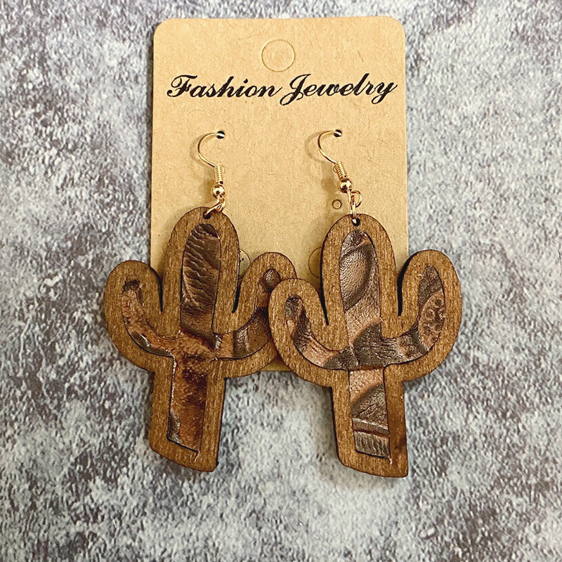 Wholesale  genuine leather earrings cowhide  wood earrings