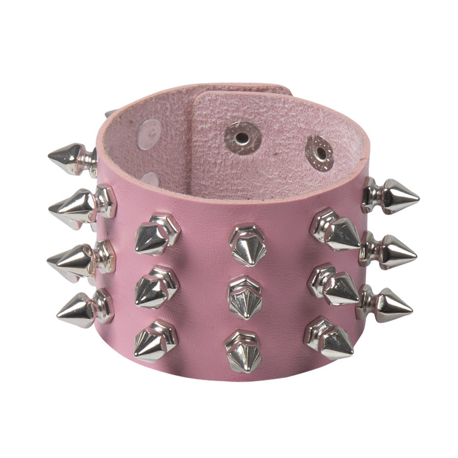 Wholesale Punk Style Exaggerated Pointy Rivet Bracelet Gothic Leather Bracelet ACC-BT-Jinl001