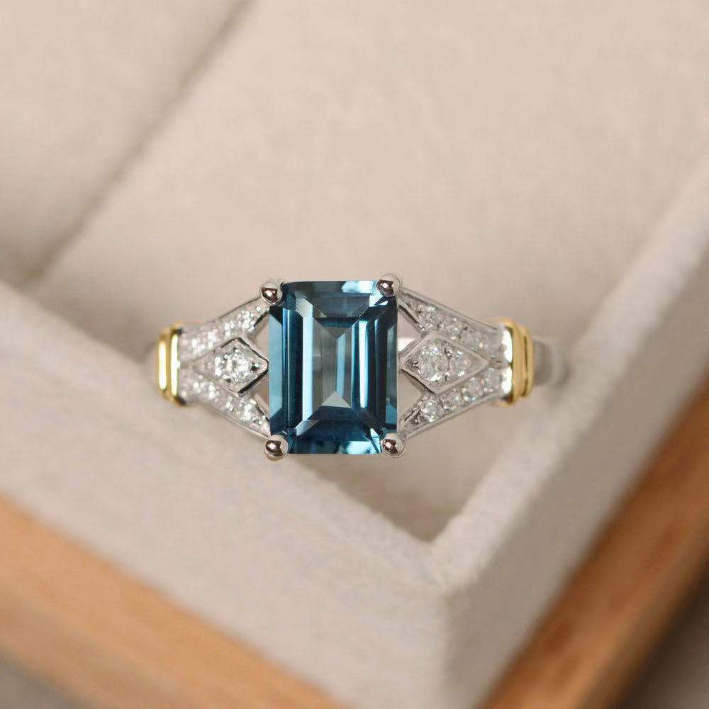 Wholesale  Sky Blue Square Diamond Zircon Ring
