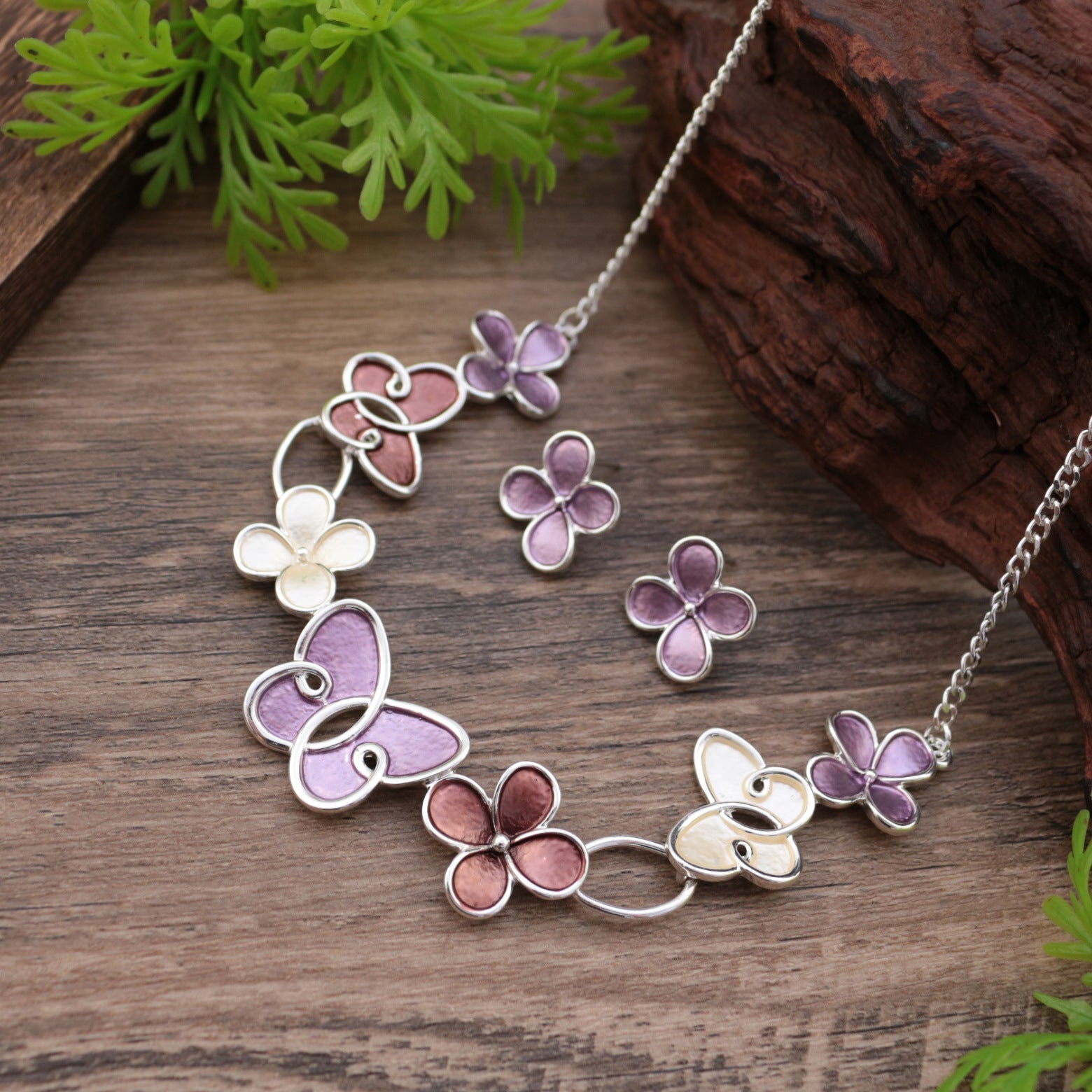 Wholesale Enamel Butterfly Flower Earrings Necklace