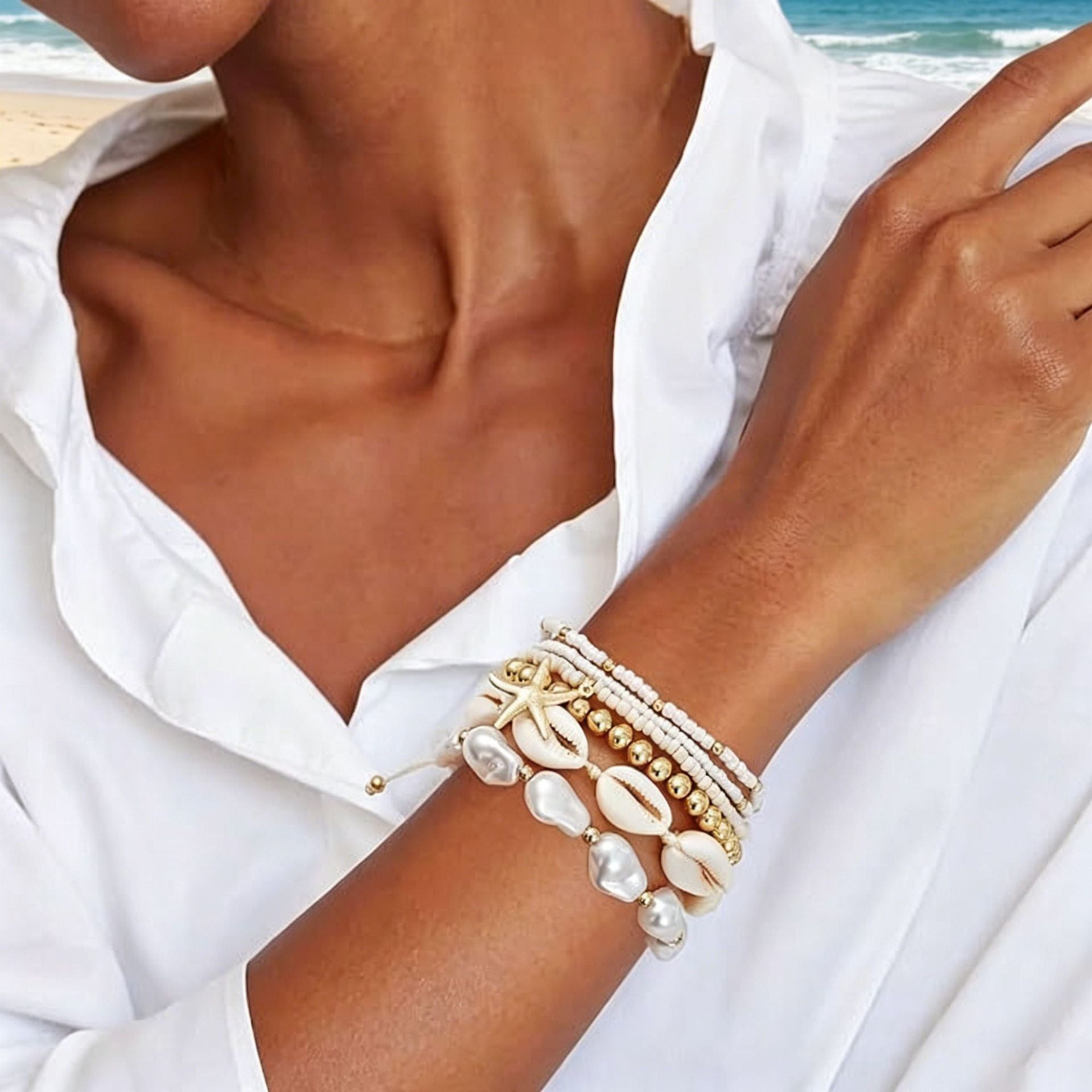 Wholesale Plastic Resin Handmade Bracelet Set 6 Pieces Seaside Resort Style Chic Jewelry Accessory for Women Gift