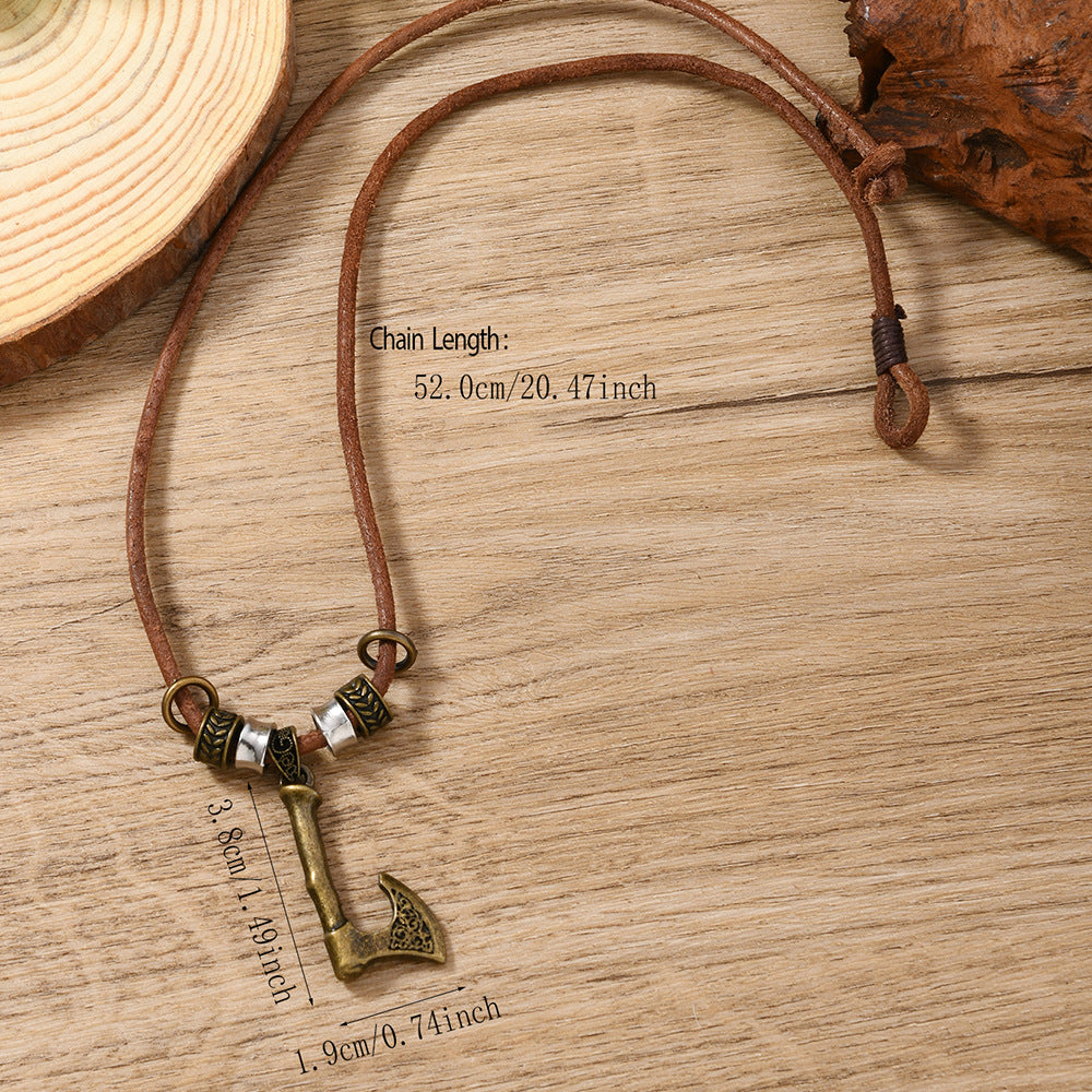 Wholesale Leather and vintage axe pendant necklace