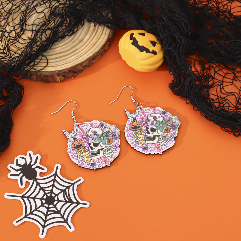 Wholesale 5pcs Wooden Ghost Cartoon Earrings
