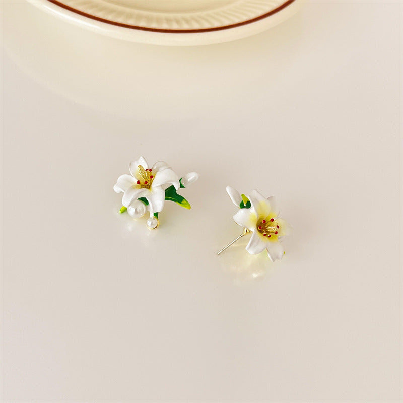 Wholesale s925 silver needle underglaze flower earrings