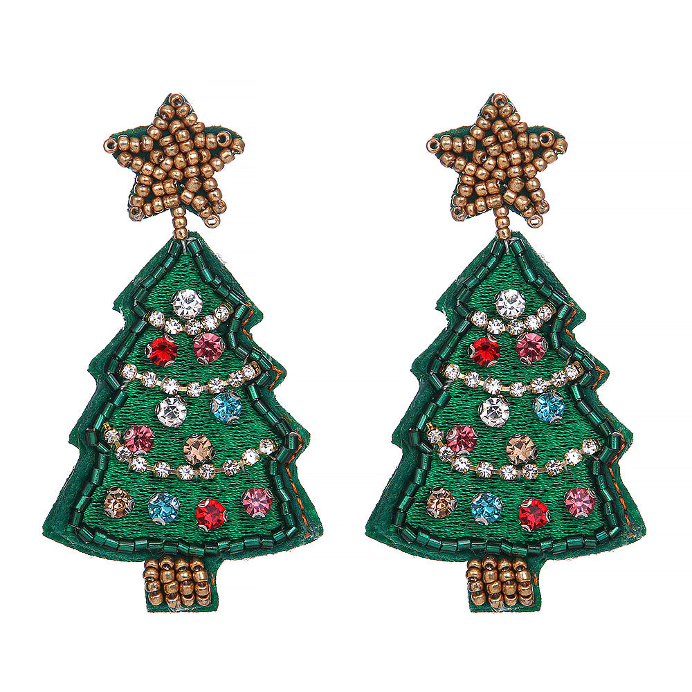 Wholesale Handmade Christmas Series Christmas Tree Rice Bead Earrings ACC-ES-ManT019