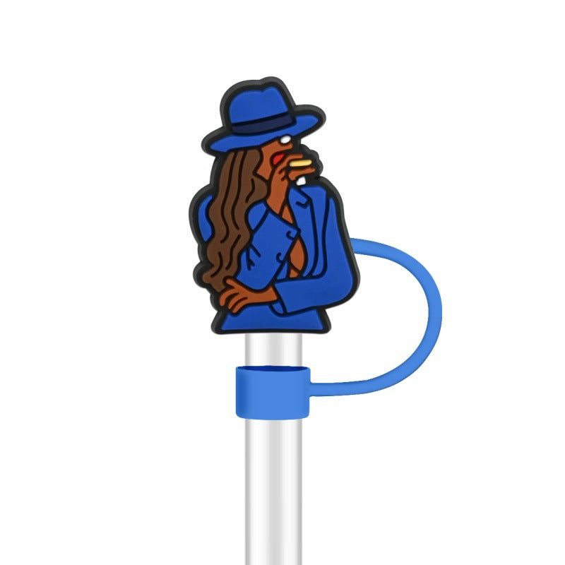 Wholesale 100pcs randomly black girl fashion series straw covers,  10mm soft silicone straw tube cap.