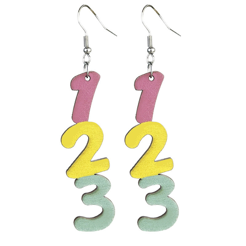Wholesale 2 Pairs/pack Alphanumeric Frog Wooden Fun Cute Earrings ACC-ES-HY205