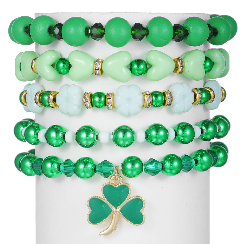Wholesale  5pcs St. Patrick's Day Clover Green Bead Bracelet
