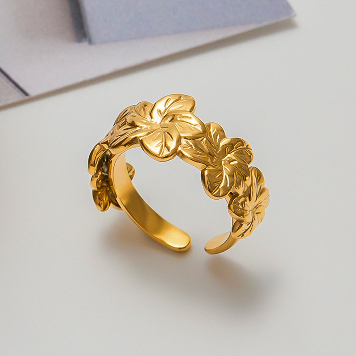 Wholesale  18K Gold Stainless Steel Flower Open Versatile  Ring