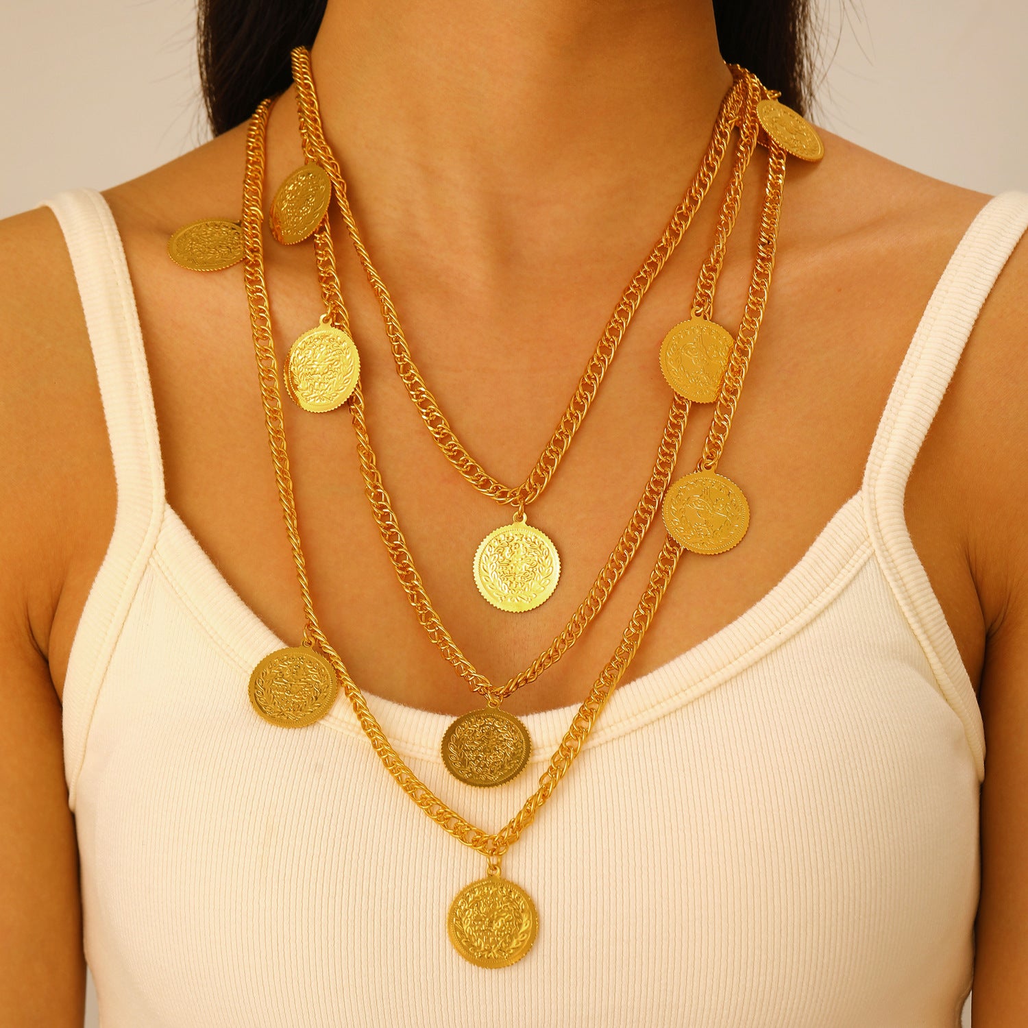 Wholesale Retro Middle Eastern Ethnic Style Layered Necklace And Bracelet Set Gold Tone Alloy Jewelry Accessory For Boutique Resale