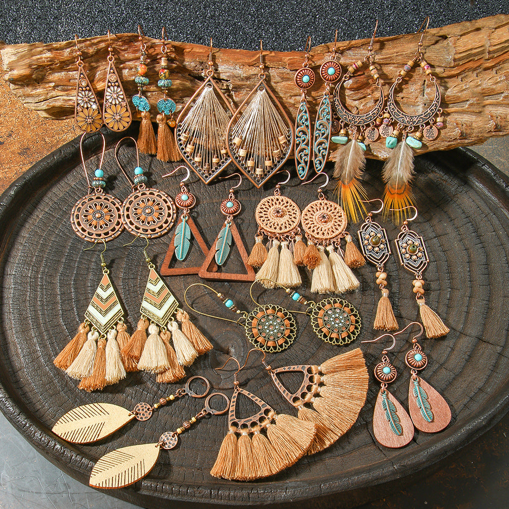 Wholesale Zinc Alloy Bohemian Geometric Tassel Earring Set - Trendy Jewelry Accessory for Boutique Resale